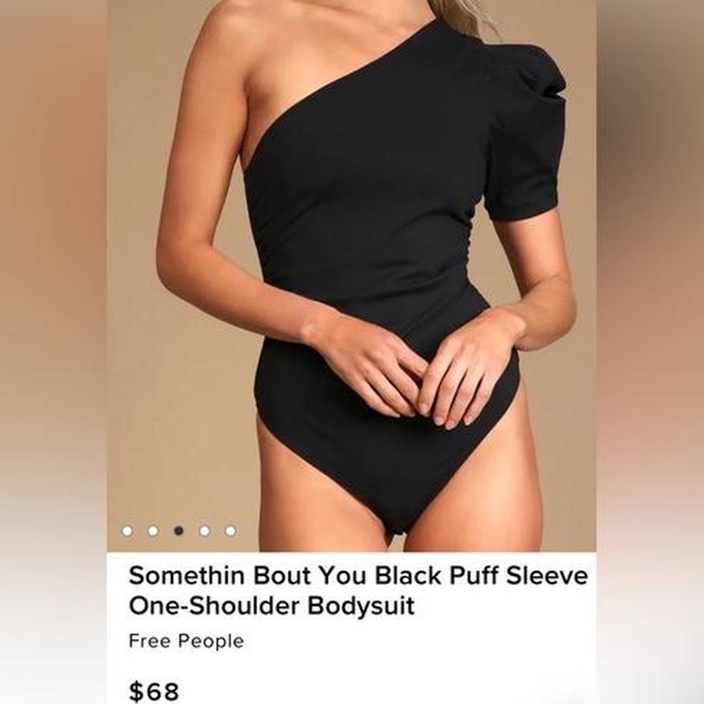 Free People Black Puff Sleeve Bodysuit